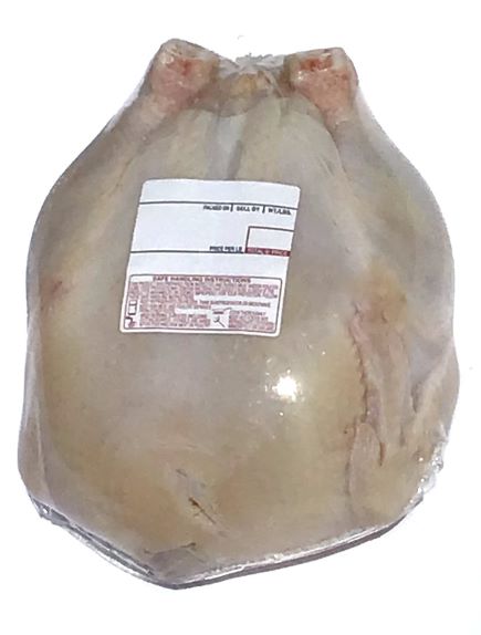 Front of a turkey wrapped with a shrink bag